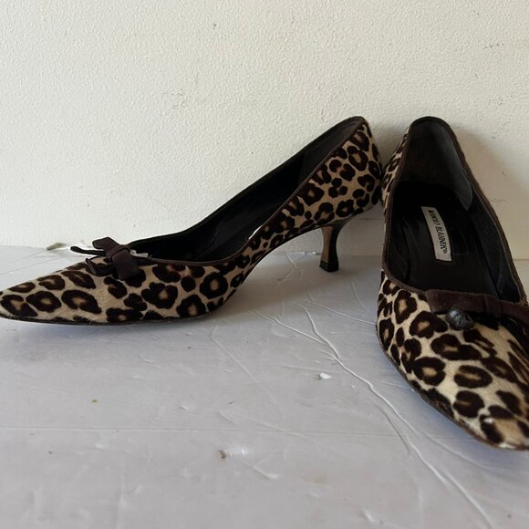 Manolo Blahnik Shoes - 90'S VINTAGE MANOLO BLAHNIK PONY HAIR LEOPARD KITTN HEEL PUMP SZ 40.5 / 10.5